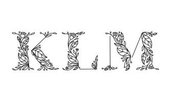 floral illustration alphabet vector graphic font made by flower and leaf plant creative hand drawn line art for abstract and natural nature style looks in unique monochrome design decoration