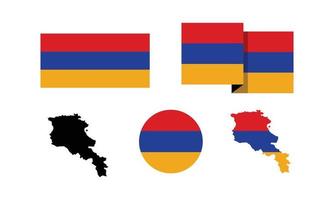 atributos de armenia. bandera en rectángulo, redondo y mapas. conjunto de ilustraciones vectoriales de elementos para el día de celebración nacional. vector
