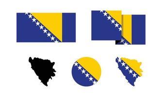 atributos de bosnia y herzegovina. bandera en rectángulo, redondo y mapas. conjunto de ilustraciones vectoriales de elementos para el día de celebración nacional. vector