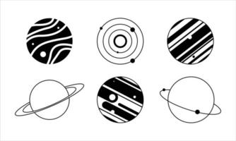 planet icon illustration in black outline. Saturn, Jupiter, orbs, etc. sky objects in flat drawing vector graphics.