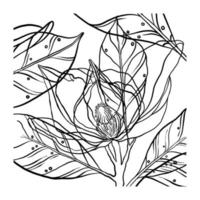 patrón floral de arte de línea. textura de la naturaleza dibujada a mano en blanco. Ilustración de follaje para crear un diseño de textura creativo en el vector. vector