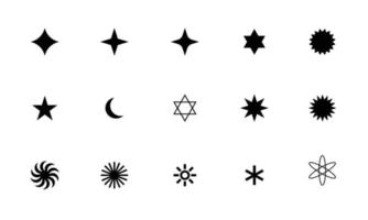 conjunto de colección de iconos de varios tipos de estrellas en estilo blanco y negro simple. elementos de formas geométricas aisladas sobre fondo blanco en el vector de diseño de logotipo.