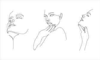 illustration of expressive and elegant woman's faces in one line art style. continuous drawing in vector best used for skincare and beauty product icon package, art prints, posters, etc.