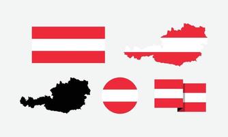 Republic of Austria attributes. flag in rectangle, round, and maps. set of element vector illustrations for national celebration day.