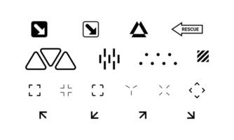 icon collection set of various spaceship sticker edition in simple black and white style. geometrical shapes elements isolated on white background in logo design vector. vector