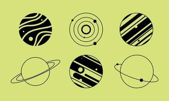 Ilustración del icono de planeta en contorno negro. Saturno, Júpiter, Orbes, etc. Objetos del cielo en gráficos vectoriales de dibujo plano. vector