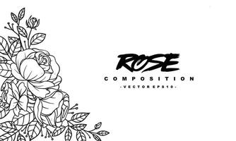 arreglo de composición de rosas para el diseño de invitación de boda, plantas y flores para un elegante marco de letras, ilustración vectorial dibujada a mano para un diseño romántico y vintage vector