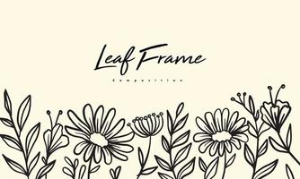 plant and flower composition for decoration frame, simple hand drawn leaves lineart illustration, floral vector elements for romantic and vintage design