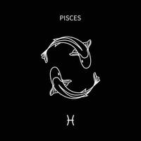 pisces horoscope symbol in twelve zodiac constellation. a flat line zodiac icons isolated on black background. astrology and mythology collection in vector. vector