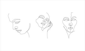 Ilustración de rostros de mujer expresivos y elegantes en un estilo artístico de una línea. dibujo continuo en vector que se utiliza mejor para el cuidado de la piel y el paquete de iconos de productos de belleza, impresiones artísticas, carteles, etc.