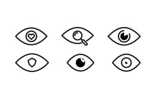 ojos y colección de vectores de conjunto de iconos de ojos. iconos de mirada y visión. contorno ojo establecer iconos aislados sobre fondo blanco