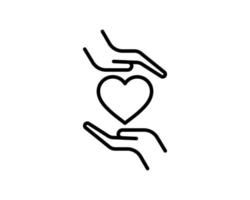 Heart in hand line icon, outline vector sign, linear pictogram isolated on white. Health, love and relationship symbol, logo illustration. Charity and donation line icon concept