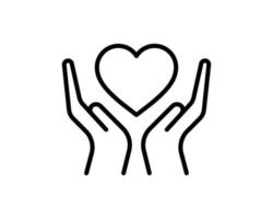 Heart in hand line icon, outline vector sign, linear pictogram isolated on white. Health, love and relationship symbol, logo illustration. Charity and donation line icon concept