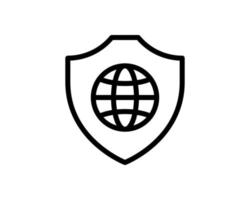 Global network security line icon. World protection linear style sign for mobile concept and web design. Globe and shield outline vector icon. Symbol, logo illustration. Vector graphics