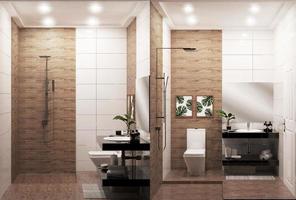Zen design bathroom wooden wall and floor - japanese style. 3D rendering photo