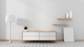 Tv cabinet in modern empty room Japanese - zen style,minimal designs. 3D rendering photo