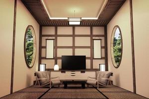 Japanese room interior design - smart TV. 3D rendering photo
