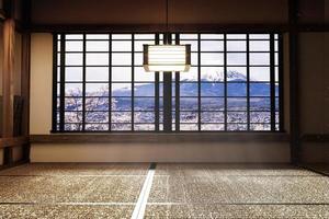 Japanese empty room tatami mat Designing the most beautiful. 3D rendering photo