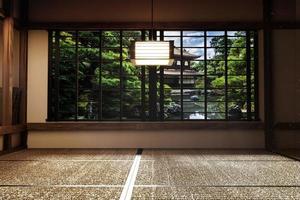 Estera de tatami japonesa para habitaciones vacías diseñando las más hermosas. Representación 3d foto