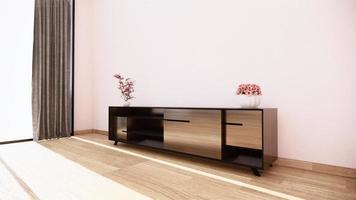 Mueble de tv en habitación tropical vacía estilo japonés - zen, diseños minimalistas. Representación 3d foto