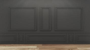 Empty luxury room interior with black wall on wooden floor. 3D rendering photo