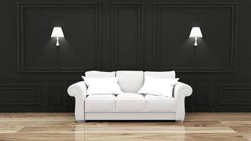 Empty luxury room interior with sofa in room black wall on wooden floor. 3D rendering photo