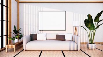sofá japonés en la habitación japón y la representación white.3d