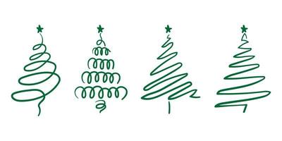 Christmas trees with green outline vector