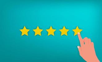 Hand pointing five stars service rating symbol. vector