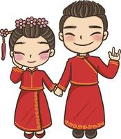 dibujos animados de boda china niña y niño vector