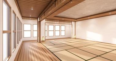 el diseño de interiores blanco sala de estar moderna estilo asia. Ilustración 3d, renderizado 3d foto