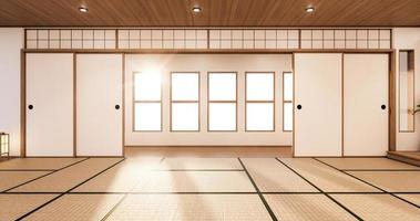 el diseño de interiores blanco sala de estar moderna estilo asia. Ilustración 3d, renderizado 3d foto