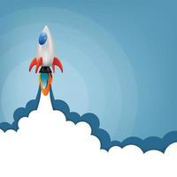 Rocket flying in space, start up concept, design banner template, vector illustration.