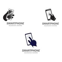 mano toque el icono del teléfono inteligente sobre fondo blanco para su diseño, logotipo, aplicación vector