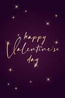 Folleto de volante de invitación de banner de tarjeta de felicitación de San Valentín. estilo rico de lujo púrpura oscuro y dorado. estrellas brillantes en forma de corazón y letras de moda vector