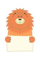 Cute cartoon animal holding tag sign with copy space. set greeting card banner invitation flyer brochure. cartoon hand drawn style. Little pets with blank marksign information plate vector