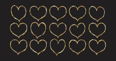 hand drawn golden hearts valentine's day elements scribble doodle style vector