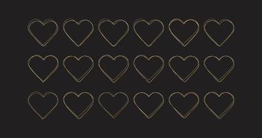 luxury gold hearts valentine's day elements thin outline vector