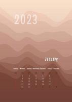 Calendario vertical de enero de 2023 todos los meses por separado. plantilla de planificador personal mensual. pico silueta abstracta fondo colorido degradado, diseño para impresión y digital vector