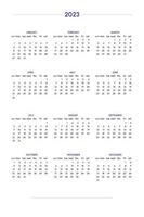 Calendario 2023 ambientado en un estilo estricto clásico. calendario de mesa de pared, diseño de negocio minimalista y restringido para cuaderno y planificador. la semana comienza el domingo vector