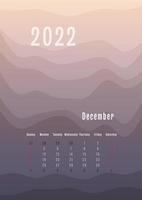 2022 december vertical calendar every month separately. monthly personal planner template. Peak silhouette abstract gradient colorful background, design for print and digital vector