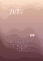 Calendario vertical de abril de 2023 todos los meses por separado. plantilla de planificador personal mensual. pico silueta abstracta fondo colorido degradado, diseño para impresión y digital vector