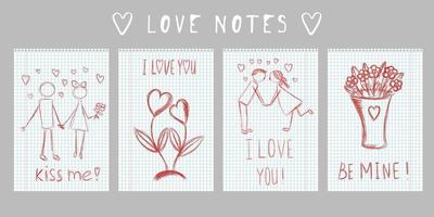 handwritten love note message on notepad sheet. hand-drawn naive valentine's day greeting card. vertical banner invitation flyer brochure card vector