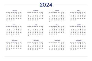 2024 calendar set in classic strict style. wall table calendar schedule, minimal restrained business design for notebook and planner. Week starts on sunday vector