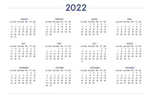 Calendario 2022 ambientado en un estilo estricto clásico. calendario de mesa de pared, diseño de negocio minimalista y restringido para cuaderno y planificador. la semana comienza el domingo vector