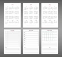 2022 2023 2024 2025 calendar daily weekly monthly personal planner diary template in classic strict style. individual schedule in minimal restrained business design. Week starts on sunday vector