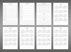 2022 2023 2024 2025 calendario diario semanal mensual planificador personal plantilla de diario en estilo estricto clásico. horario individual en un diseño comercial minimalista y sobrio. la semana comienza el domingo vector