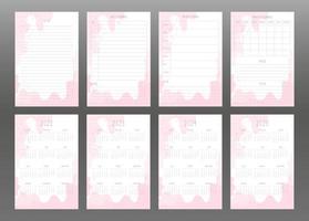 2022 2023 2024 2025 calendar and daily weekly monthly personal planner. Light pink abstract spots and dots, delicate feminine style. Week starts on sunday vector