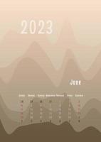 2023 june vertical calendar every month separately. monthly personal planner template. Peak silhouette abstract gradient colorful background, design for print and digital vector