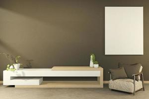 cabiner and low table interior mock up Chinese style Room interior. 3D rendering photo